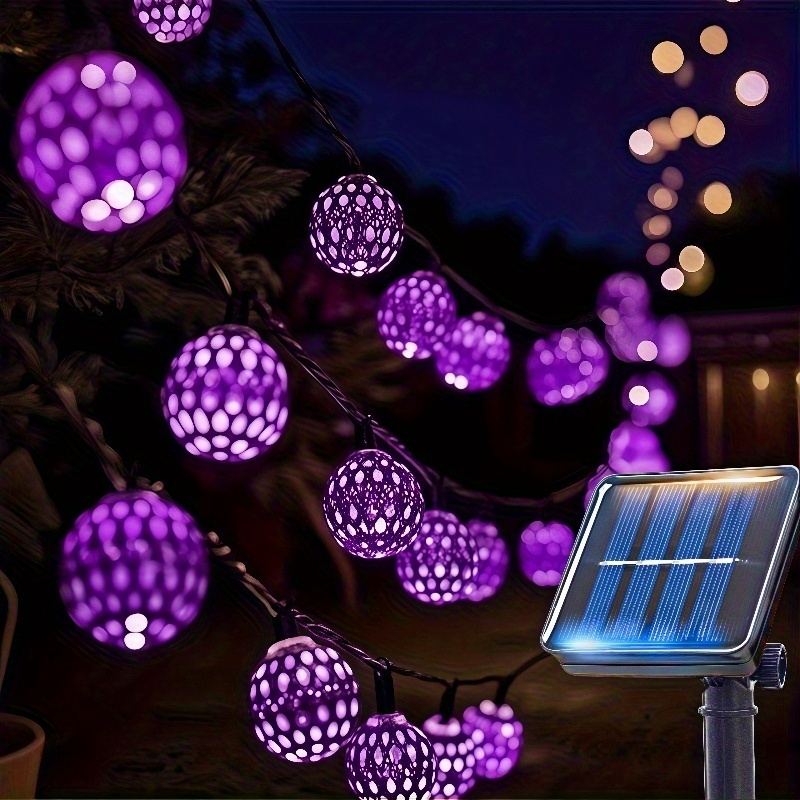 (Warm White) 50LED Moroccan Ball Solar String Lights Waterproof 8 Modes for Outdoor Garden Wedding Party Christmas Halloween Decor