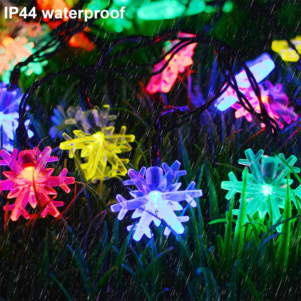 Solar LED Snowflake String Lights 8 Modes Waterproof Fairy String Lights Outdoor Festive Patio Holiday Garden Decor