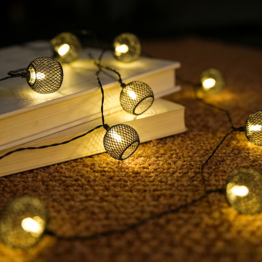 (5M10LED) 1PC Outdoor Fairy String Light with Vintage Metal Mesh Globe Solar Powered Waterproof LED Lights for Patio Garden Backyard Party