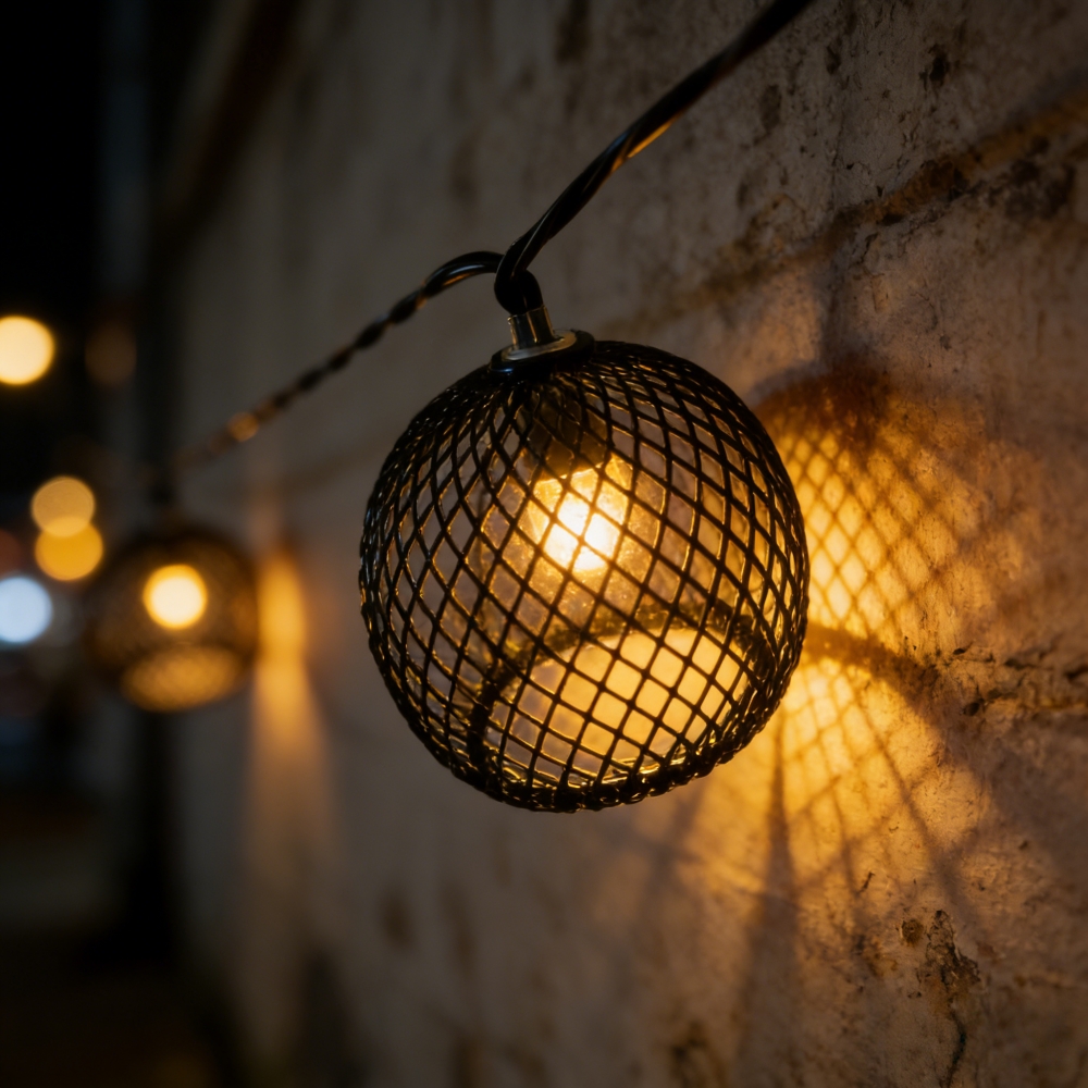 (5M10LED) 1PC Outdoor Fairy String Light with Vintage Metal Mesh Globe Solar Powered Waterproof LED Lights for Patio Garden Backyard Party