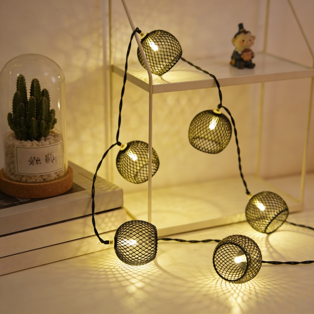 1PC Outdoor Fairy String Light with Vintage Metal Mesh Globe Solar Powered Waterproof LED Lights for Patio Garden Backyard Party