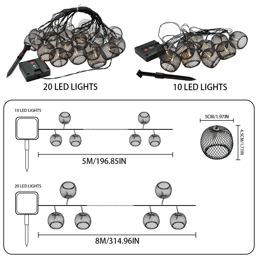 (5M10LED) 1PC Outdoor Fairy String Light with Vintage Metal Mesh Globe Solar Powered Waterproof LED Lights for Patio Garden Backyard Party