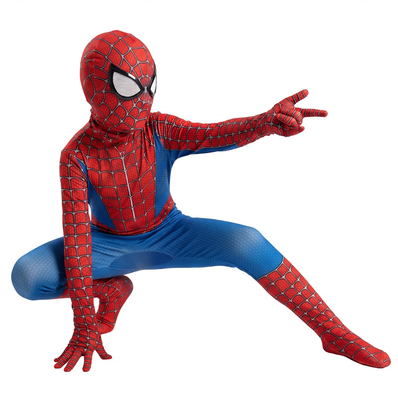 (110CM) Boys Girls Superhero Costume Spider Web Jumpsuit With Mask For Kids Party Cosplay Movie Character Outfit Birthday Gift Play Cost