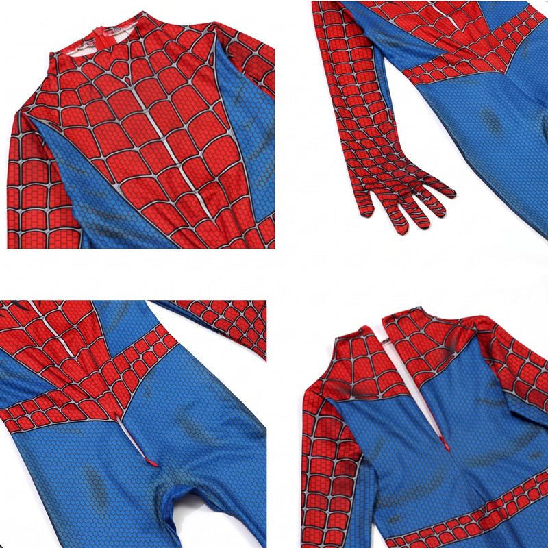 (110CM) Boys Girls Superhero Costume Spider Web Jumpsuit With Mask For Kids Party Cosplay Movie Character Outfit Birthday Gift Play Cost