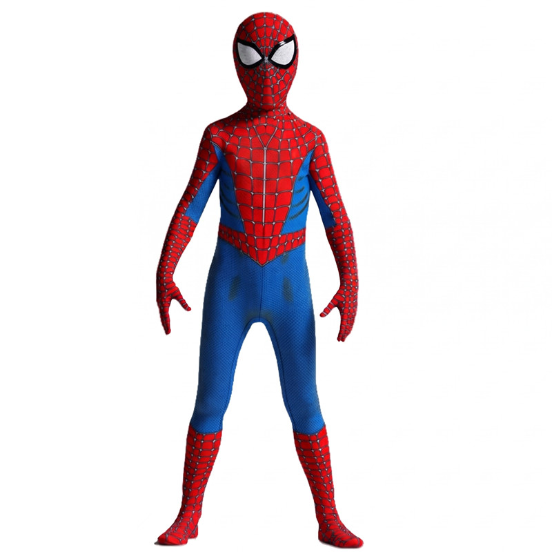 (110CM) Boys Girls Superhero Costume Spider Web Jumpsuit With Mask For Kids Party Cosplay Movie Character Outfit Birthday Gift Play Cost