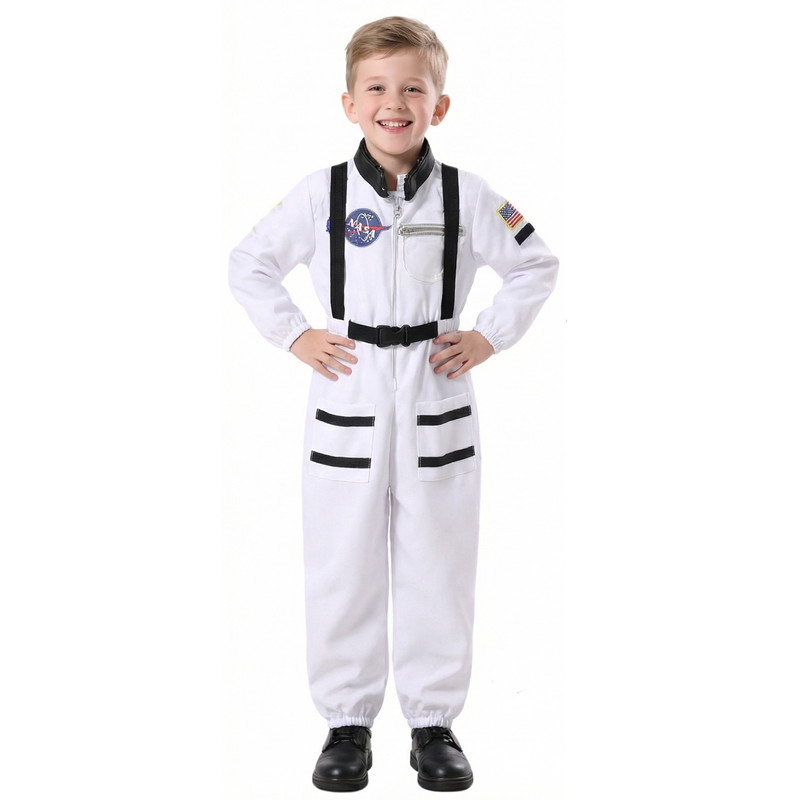 (130CM) Kids Astronaut Costume Role Play Spaceman Suit Halloween Performance Outfit Boys and Girls Campus holiday Party Clothes