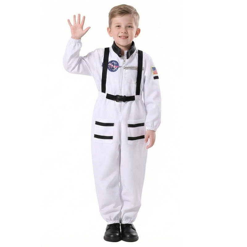 (130CM) Kids Astronaut Costume Role Play Spaceman Suit Halloween Performance Outfit Boys and Girls Campus holiday Party Clothes