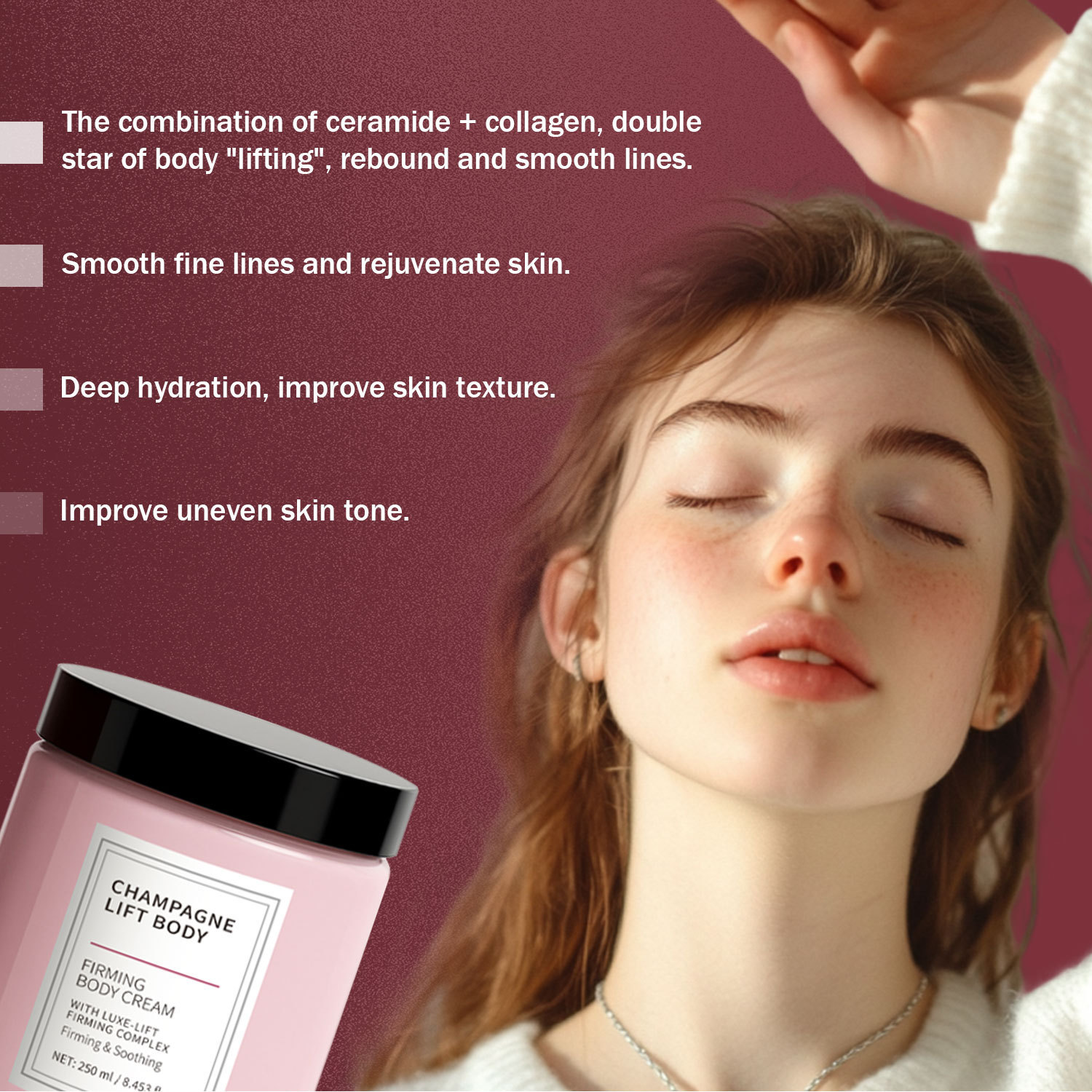 Pink Firming Body Cream Floral Scent Moisturizing Nourishing Tightening Lotion For Daily Post Shower Skincare Routine 250g
