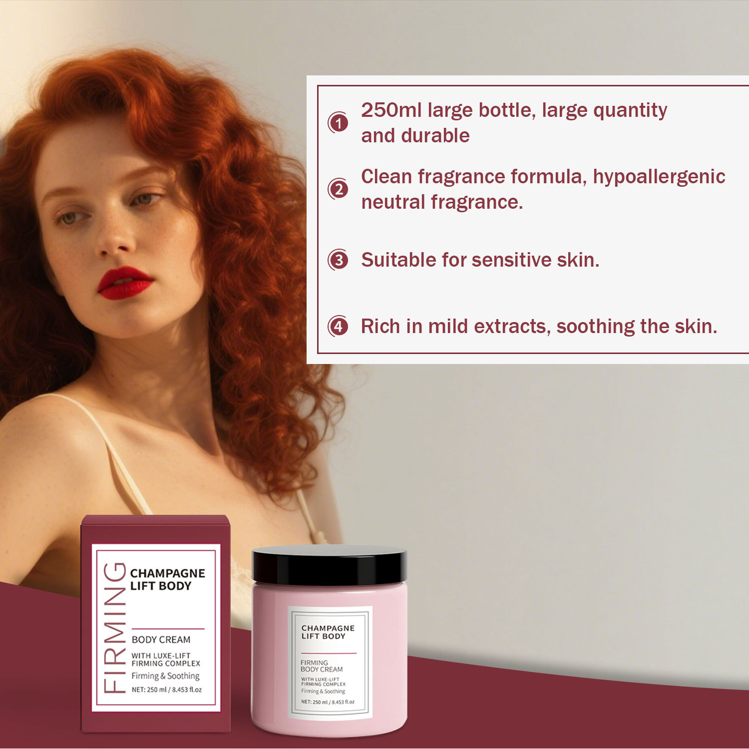 Pink Firming Body Cream Floral Scent Moisturizing Nourishing Tightening Lotion For Daily Post Shower Skincare Routine 250g