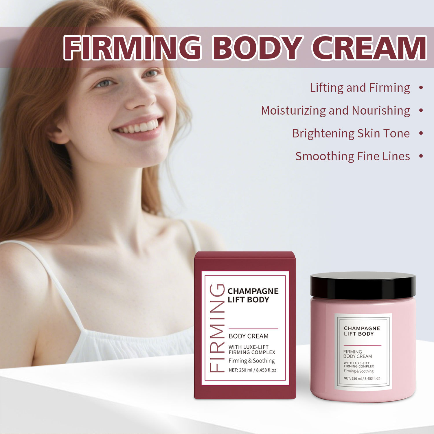 Pink Firming Body Cream Floral Scent Moisturizing Nourishing Tightening Lotion For Daily Post Shower Skincare Routine 250g