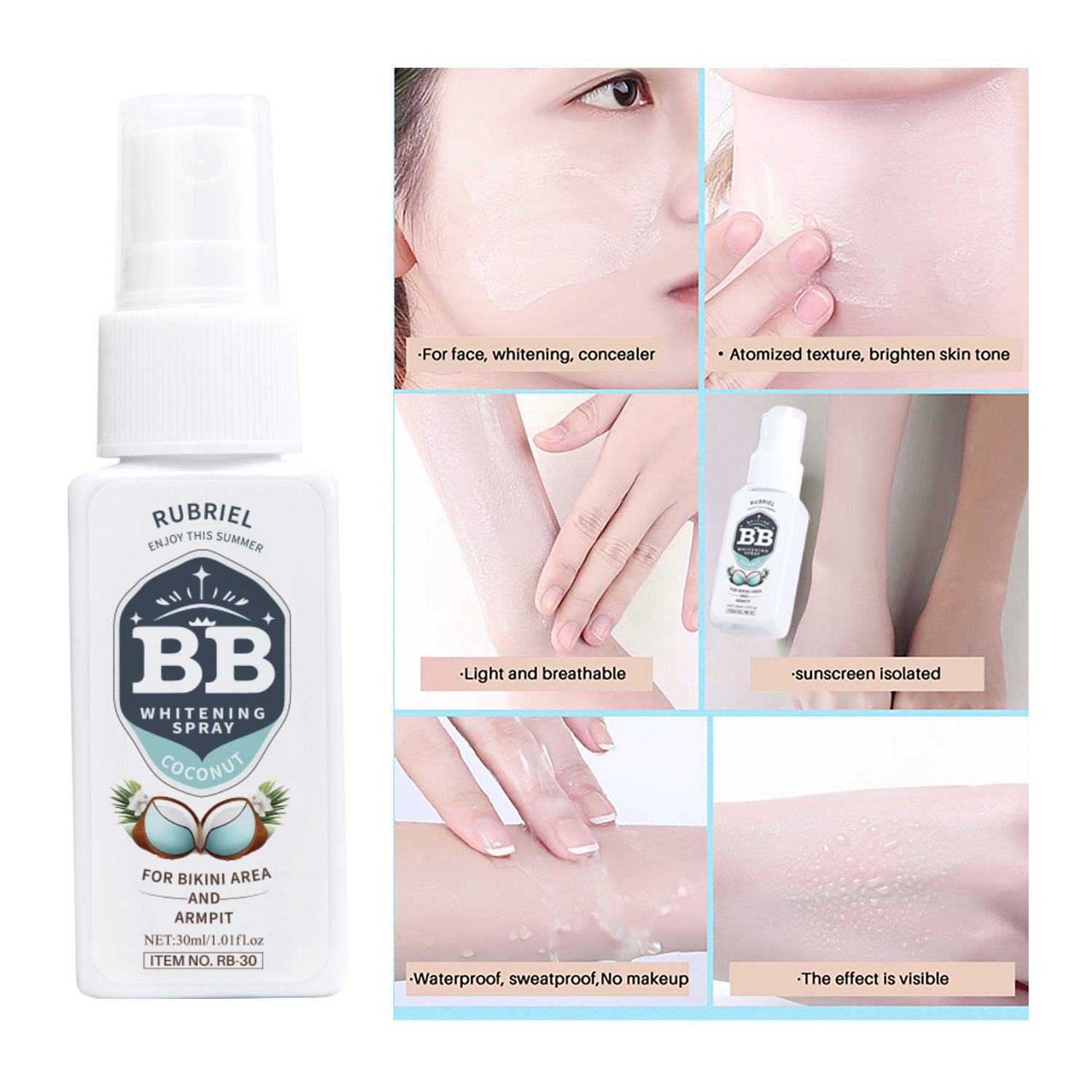 BB Spray Foundation Mist Coconut Scent Fine Texture Waterproof Sweatproof Isolation Primer Natural Finish Daily Quick Makeup 30ml