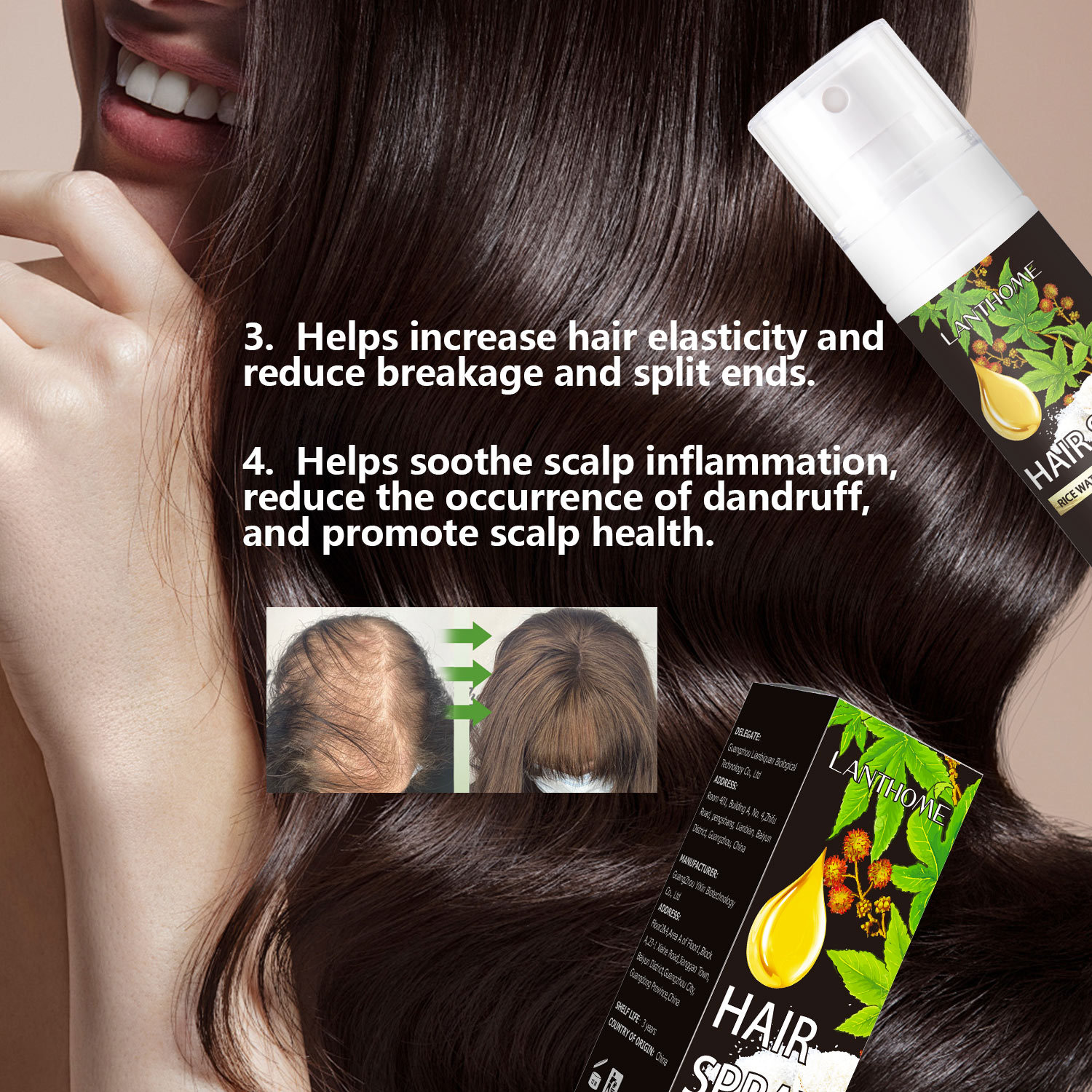 Rice Water Castor Oil Hair Growth Spray Nourishing Strengthening Scalp And Strand Daily Care 60ml