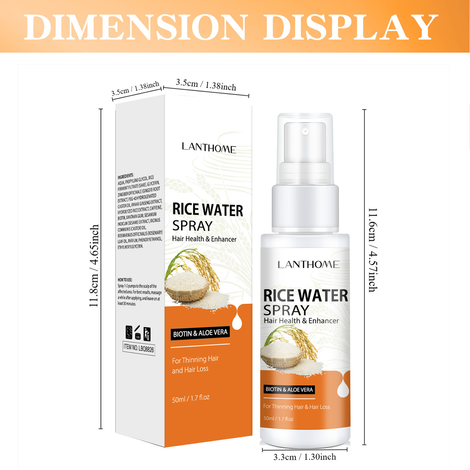 Lanthome Rice Water Hair Spray Nourishing Strengthening Smoothing For Dry Damaged Hair Daily Scalp And Strand Care 50ml