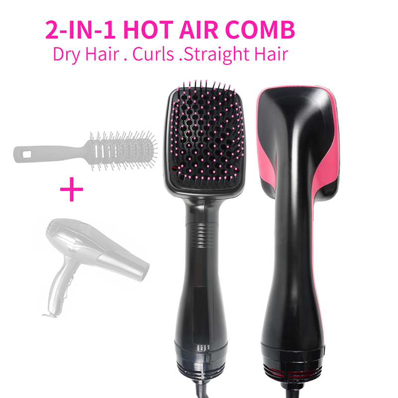 One Step Hair Dryer & Volumizer Professional Straightening Curling Paddle Brush 2 In 1 Air Cushion Brush For Women Hot Air Brush
