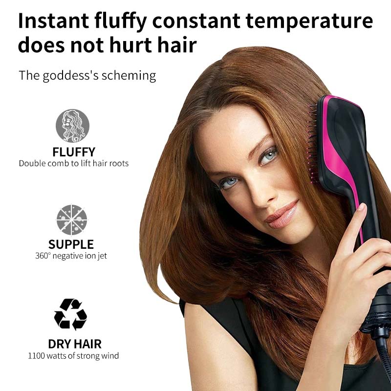 One Step Hair Dryer & Volumizer Professional Straightening Curling Paddle Brush 2 In 1 Air Cushion Brush For Women Hot Air Brush
