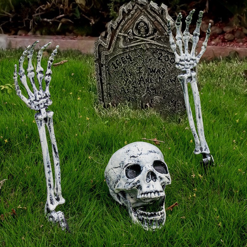 (Skull And Crow) Ground Insert Skull Ornament Ghost Hand Bone Realistic Skull Halloween Decor Prop Display