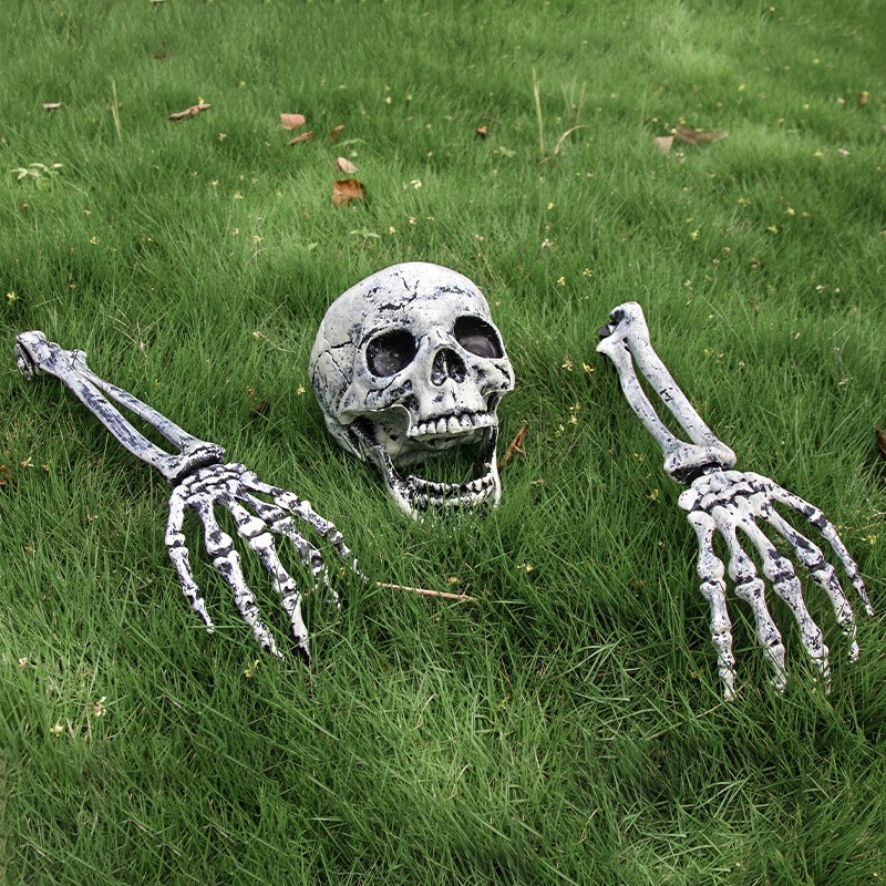 (Skull And Crow) Ground Insert Skull Ornament Ghost Hand Bone Realistic Skull Halloween Decor Prop Display