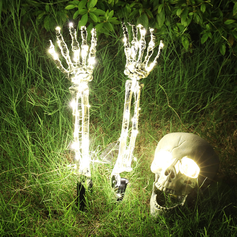 (Skull And Crow) Ground Insert Skull Ornament Ghost Hand Bone Realistic Skull Halloween Decor Prop Display