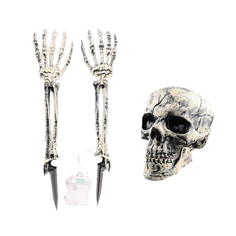 (Skull And Crow) Ground Insert Skull Ornament Ghost Hand Bone Realistic Skull Halloween Decor Prop Display