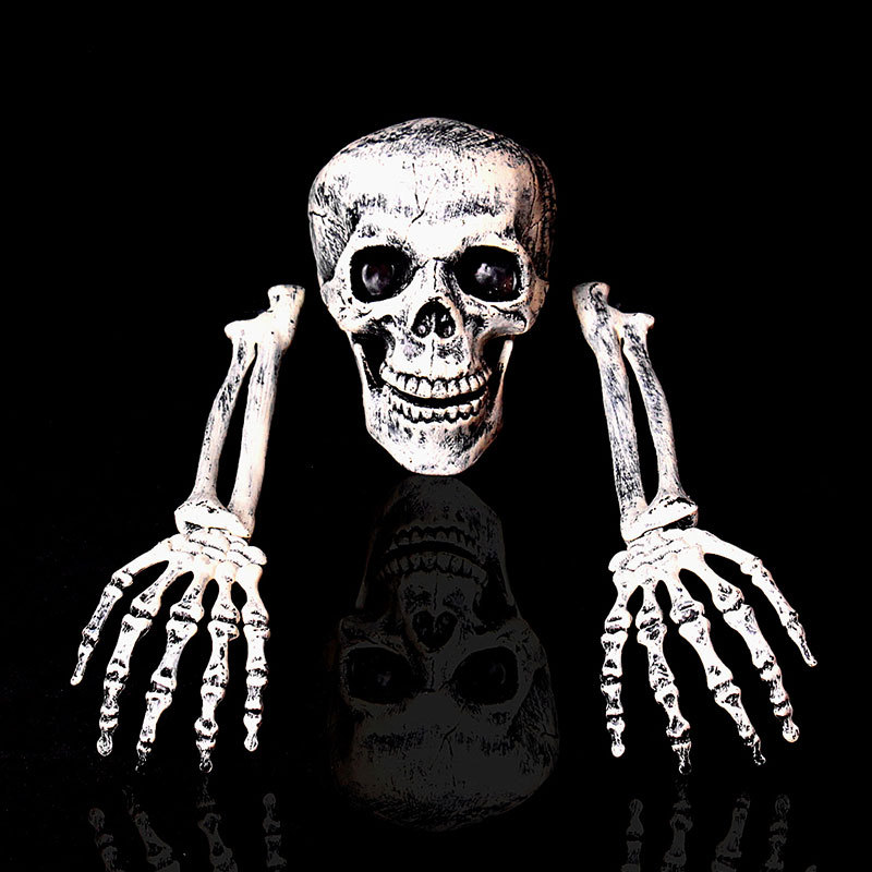 (Skull And Crow) Ground Insert Skull Ornament Ghost Hand Bone Realistic Skull Halloween Decor Prop Display