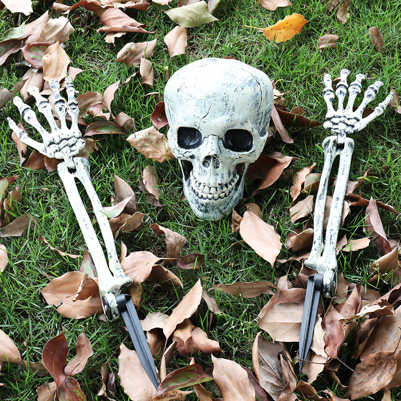 (Skull And Crow) Ground Insert Skull Ornament Ghost Hand Bone Realistic Skull Halloween Decor Prop Display