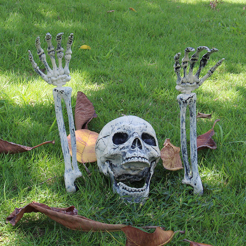 (Skull And Crow) Ground Insert Skull Ornament Ghost Hand Bone Realistic Skull Halloween Decor Prop Display