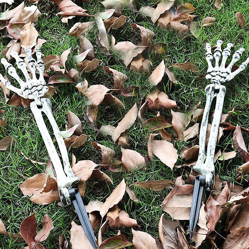 (Skull And Crow) Ground Insert Skull Ornament Ghost Hand Bone Realistic Skull Halloween Decor Prop Display