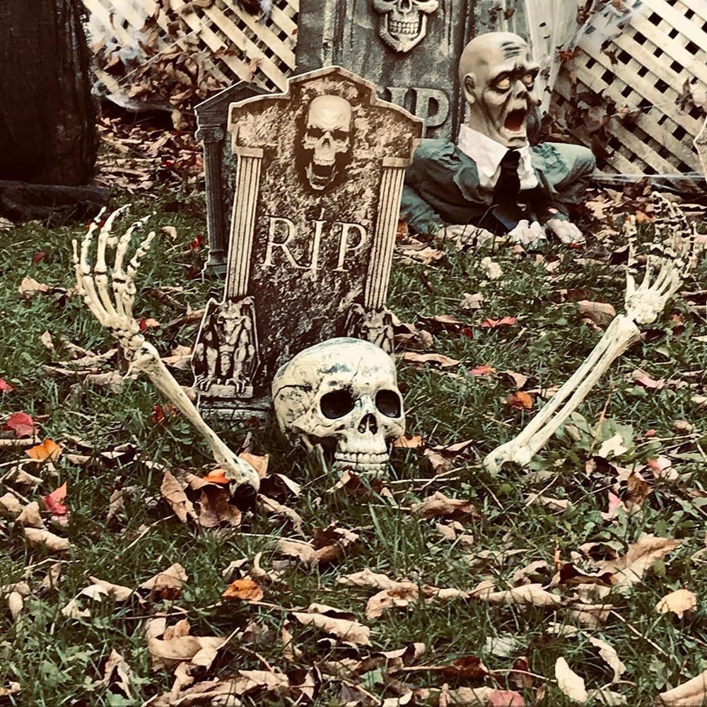 (Skull And Crow) Ground Insert Skull Ornament Ghost Hand Bone Realistic Skull Halloween Decor Prop Display