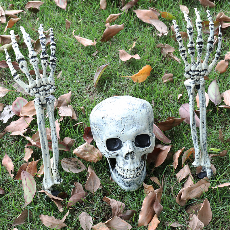 (Skull And Crow) Ground Insert Skull Ornament Ghost Hand Bone Realistic Skull Halloween Decor Prop Display