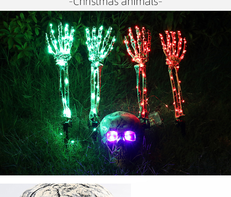 (Skull And Crow) Ground Insert Skull Ornament Ghost Hand Bone Realistic Skull Halloween Decor Prop Display