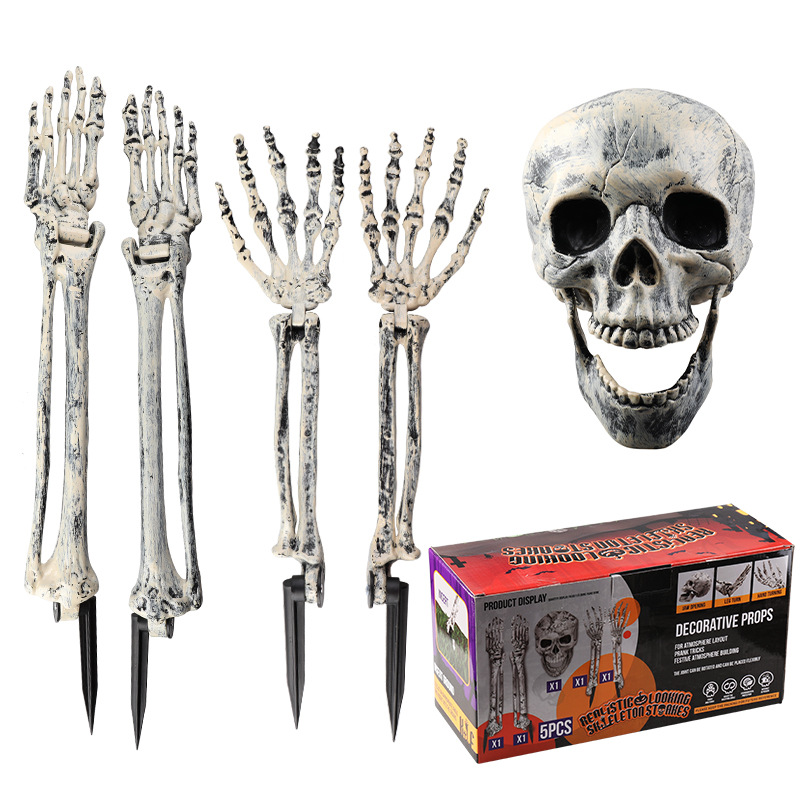 (Skull And Crow) Ground Insert Skull Ornament Ghost Hand Bone Realistic Skull Halloween Decor Prop Display