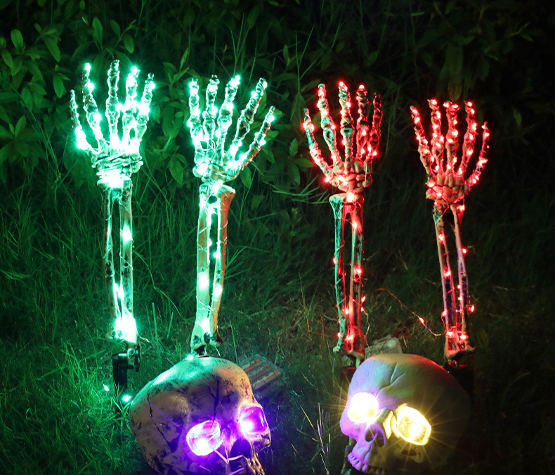 (Skull And Crow) Ground Insert Skull Ornament Ghost Hand Bone Realistic Skull Halloween Decor Prop Display