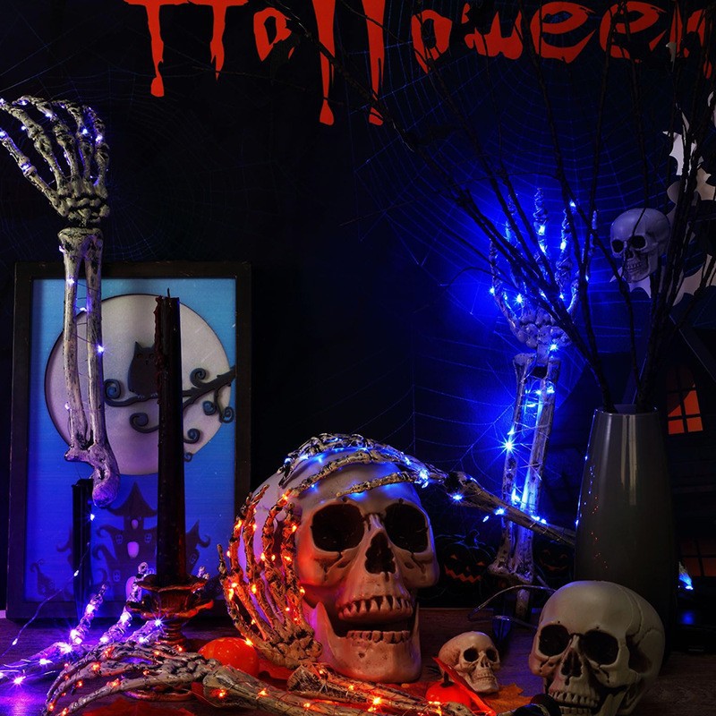 (Skull And Crow) Ground Insert Skull Ornament Ghost Hand Bone Realistic Skull Halloween Decor Prop Display