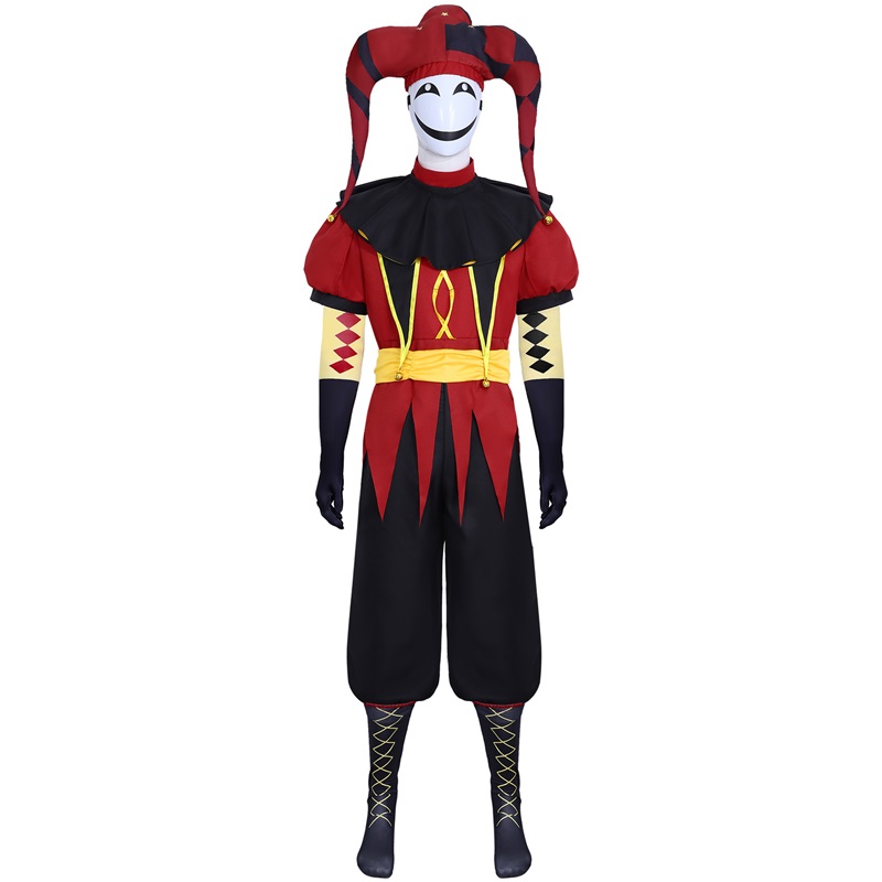 (XL) Pierrot Freak Circus Cosplay Costume Halloween Weird Circus Skin Role Play Outfit