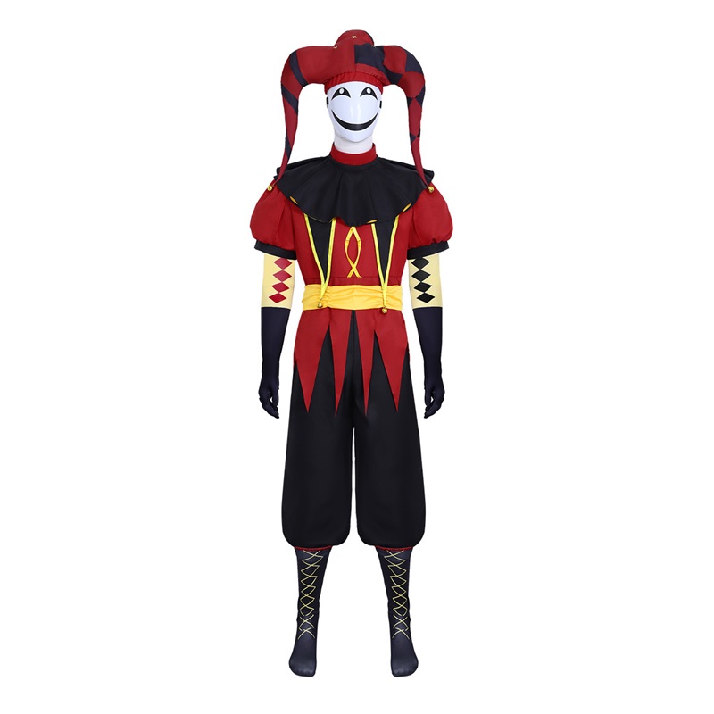 (XL) Pierrot Freak Circus Cosplay Costume Halloween Weird Circus Skin Role Play Outfit