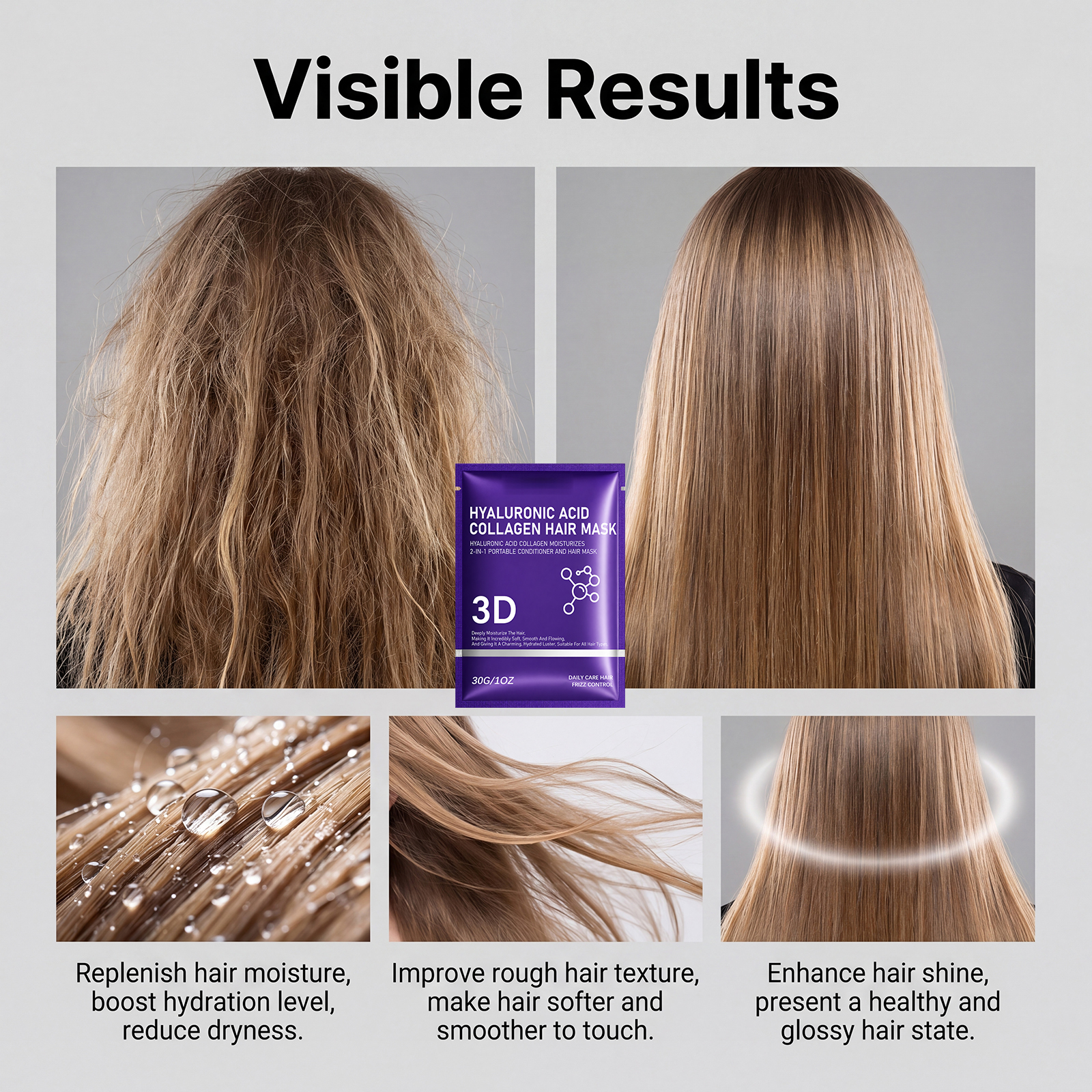 Hyaluronic Acid Moisturizing Hair Mask Nourish Dry Hair Hydrate Soften Repair Damaged Hair Strands Care Scalp And Tresses
