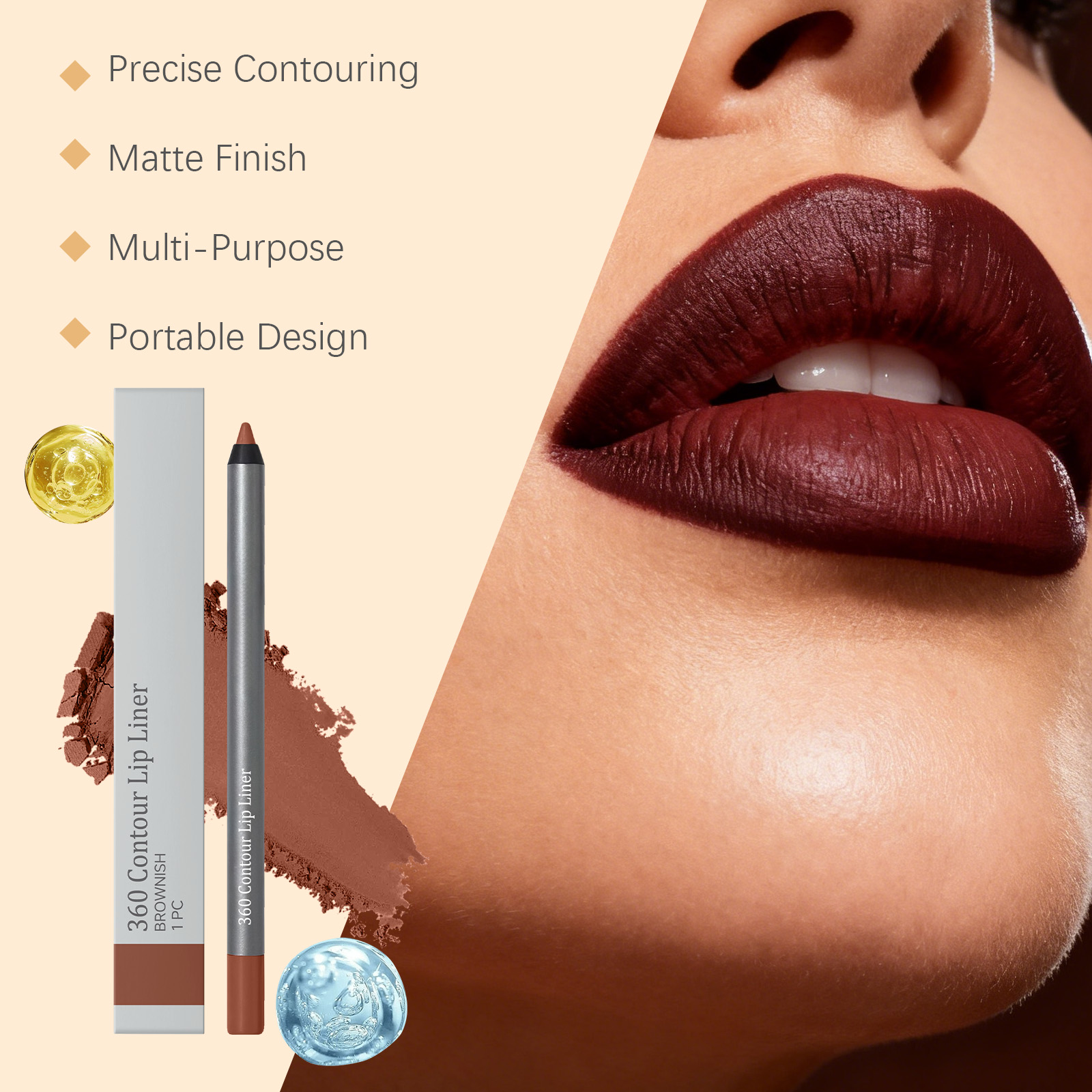 Brown Waterproof Lip Liner Pen Vivid Color Silky Smudge Proof Natural Lightweight Plump Lip Cosmetic