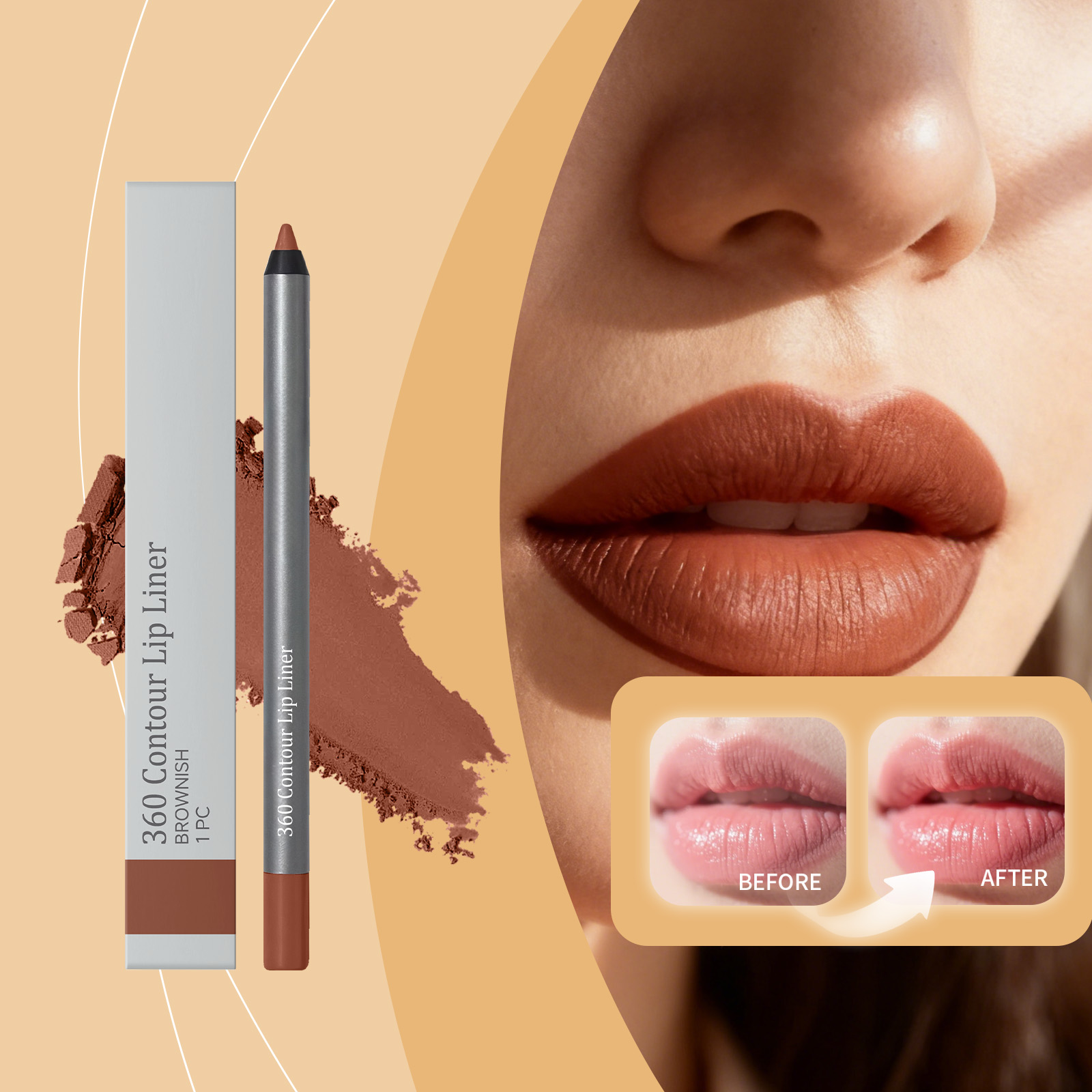 Brown Waterproof Lip Liner Pen Vivid Color Silky Smudge Proof Natural Lightweight Plump Lip Cosmetic