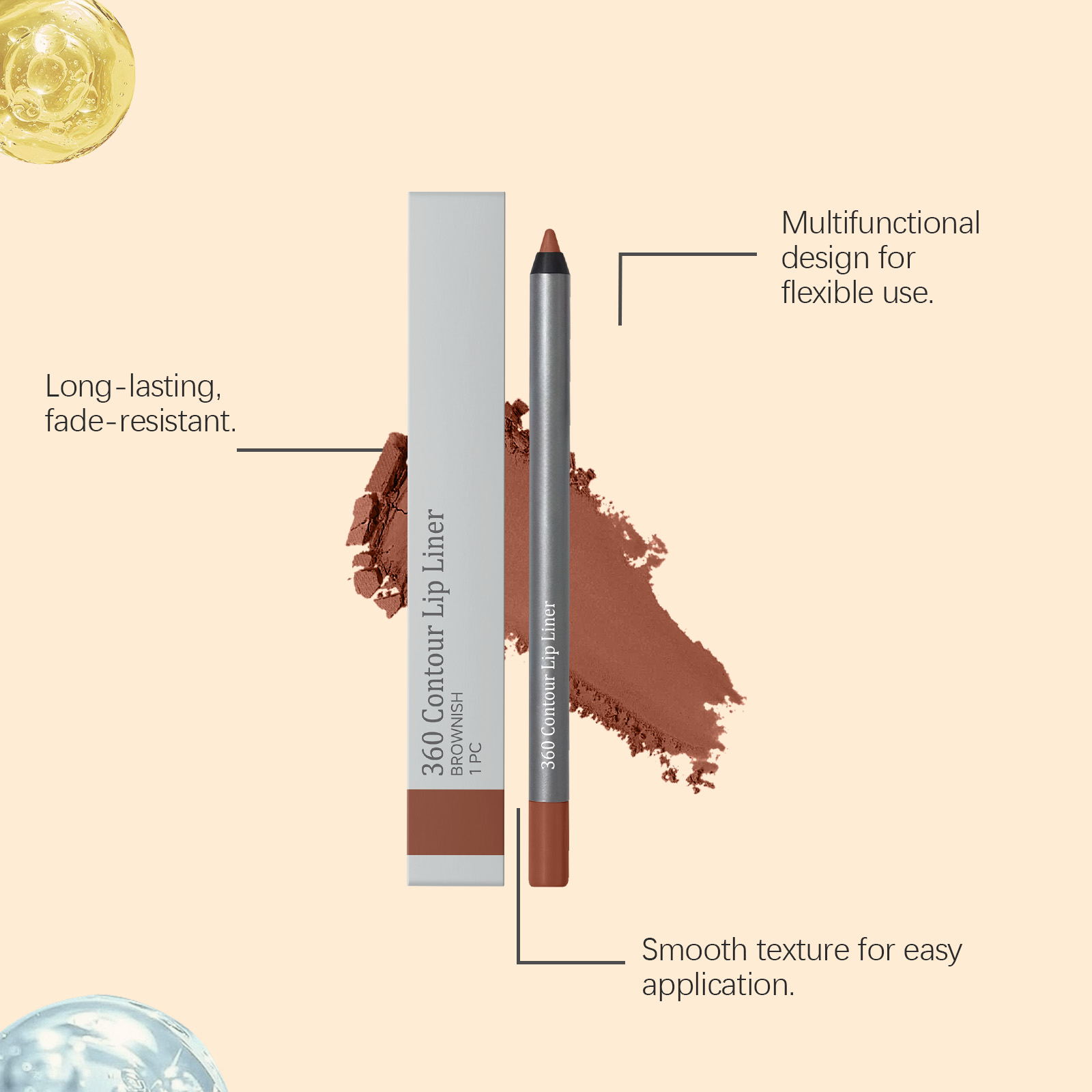 Brown Waterproof Lip Liner Pen Vivid Color Silky Smudge Proof Natural Lightweight Plump Lip Cosmetic