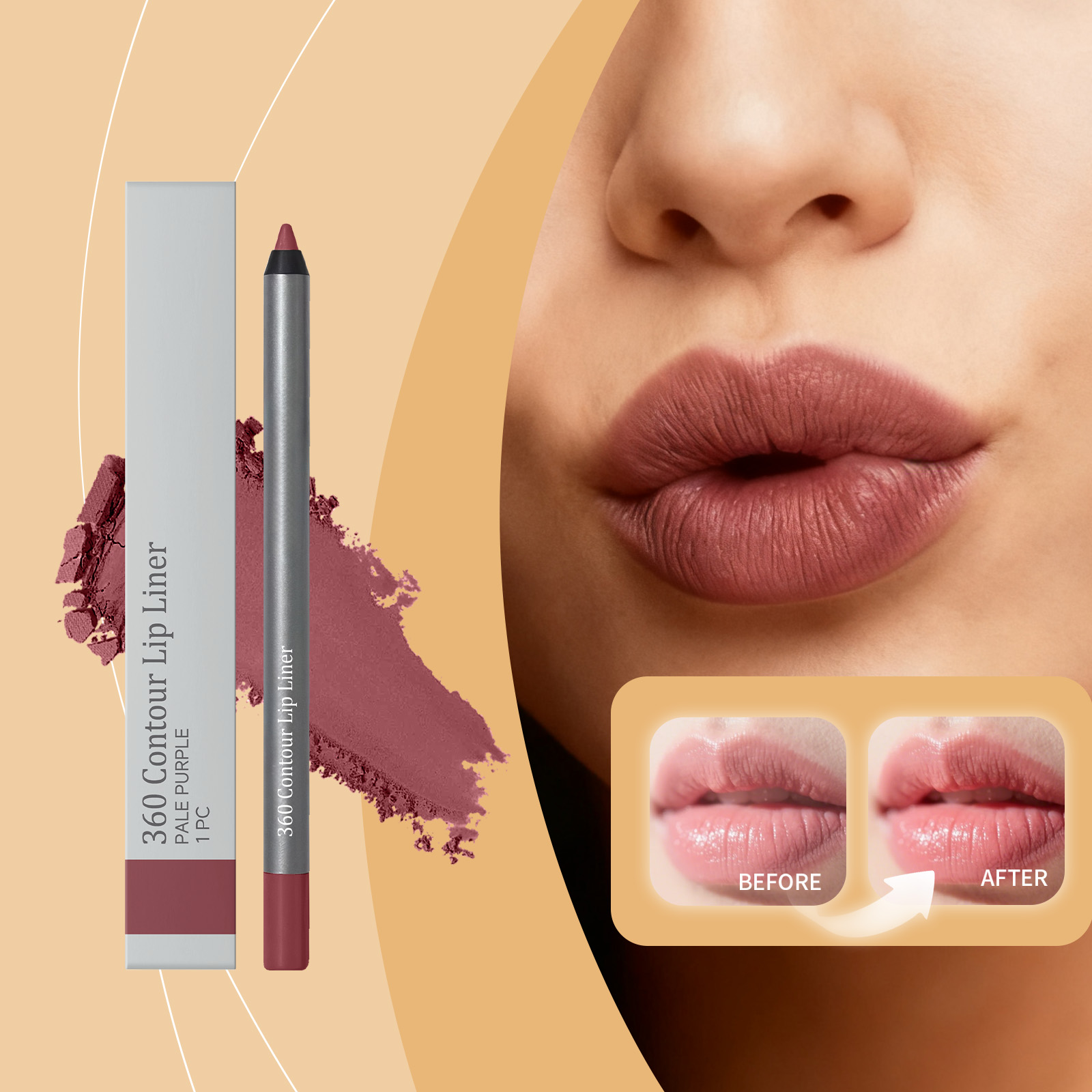 (Purple) Brown Waterproof Lip Liner Pen Vivid Color Silky Smudge Proof Natural Lightweight Plump Lip Cosmetic