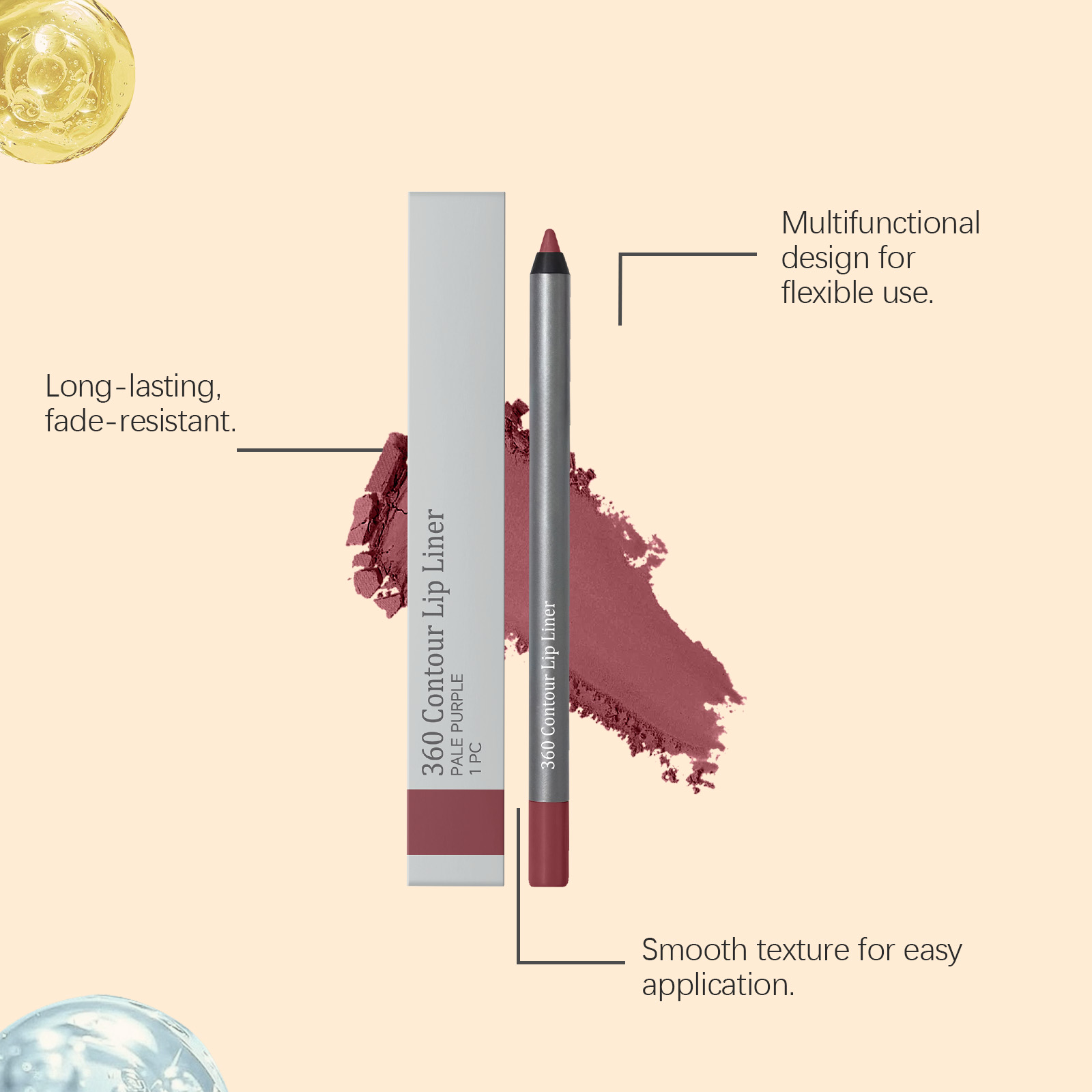 (Purple) Brown Waterproof Lip Liner Pen Vivid Color Silky Smudge Proof Natural Lightweight Plump Lip Cosmetic