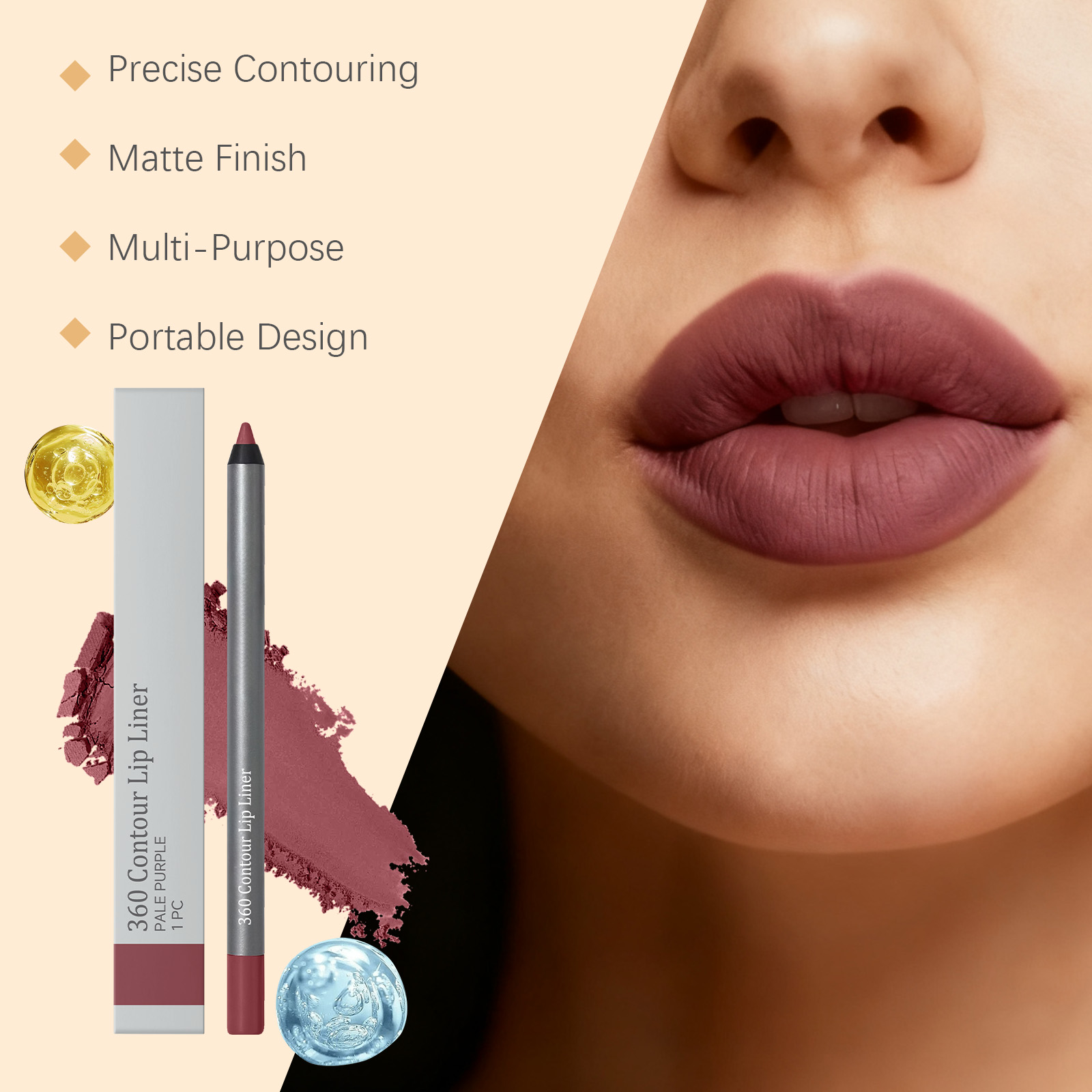 (Purple) Brown Waterproof Lip Liner Pen Vivid Color Silky Smudge Proof Natural Lightweight Plump Lip Cosmetic