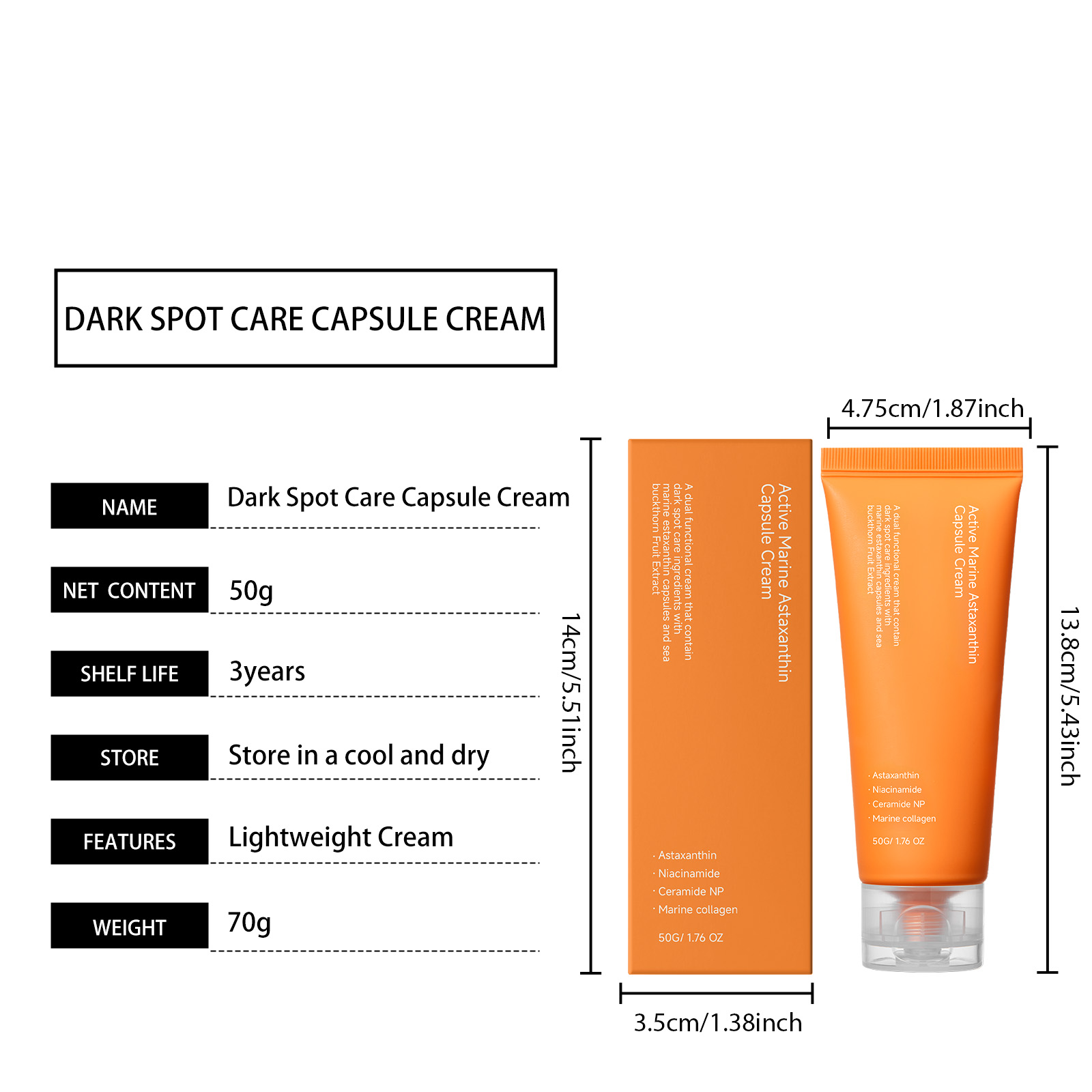 Astaxanthin Capsule Facial Cream Brighten Soft Smooth Delicate Comfort Light Absorb Skin Care Lotion Beauty Daily
