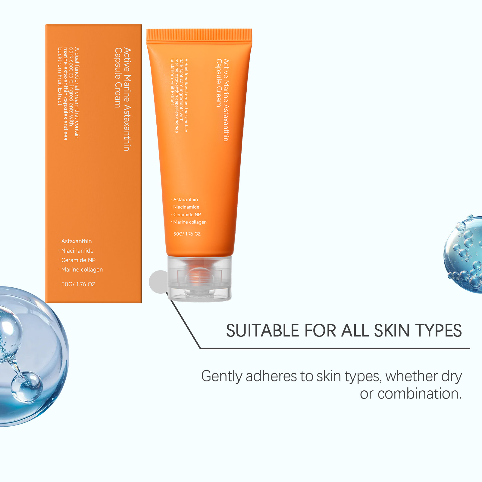 Astaxanthin Capsule Facial Cream Brighten Soft Smooth Delicate Comfort Light Absorb Skin Care Lotion Beauty Daily