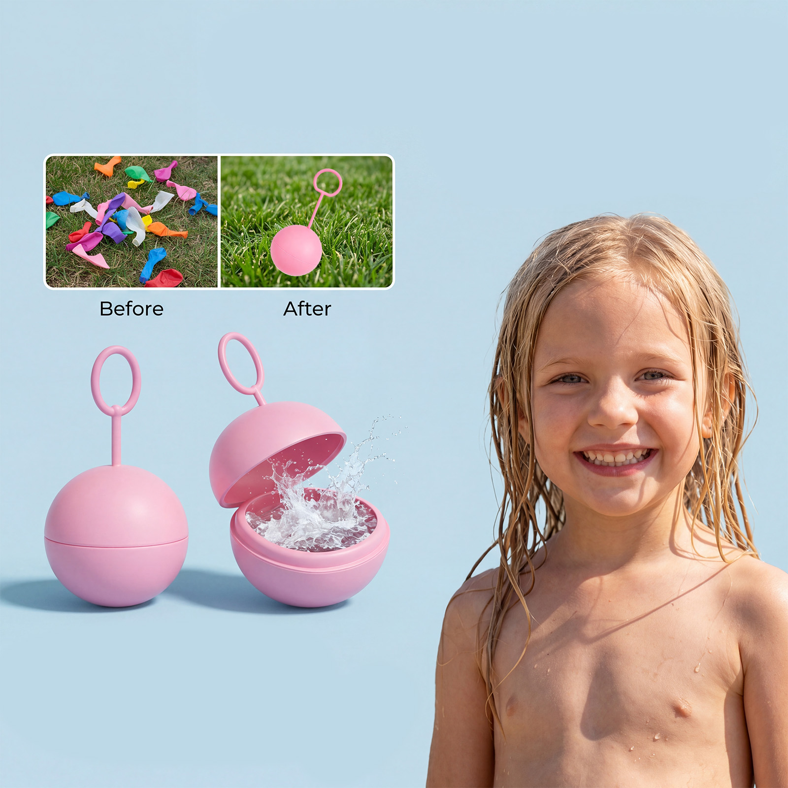 (Rose Red) Silicone Ring Water Ball Toy Summer Water Play Reusable Fun Beach Pool Water Fight Universal For All Scenes