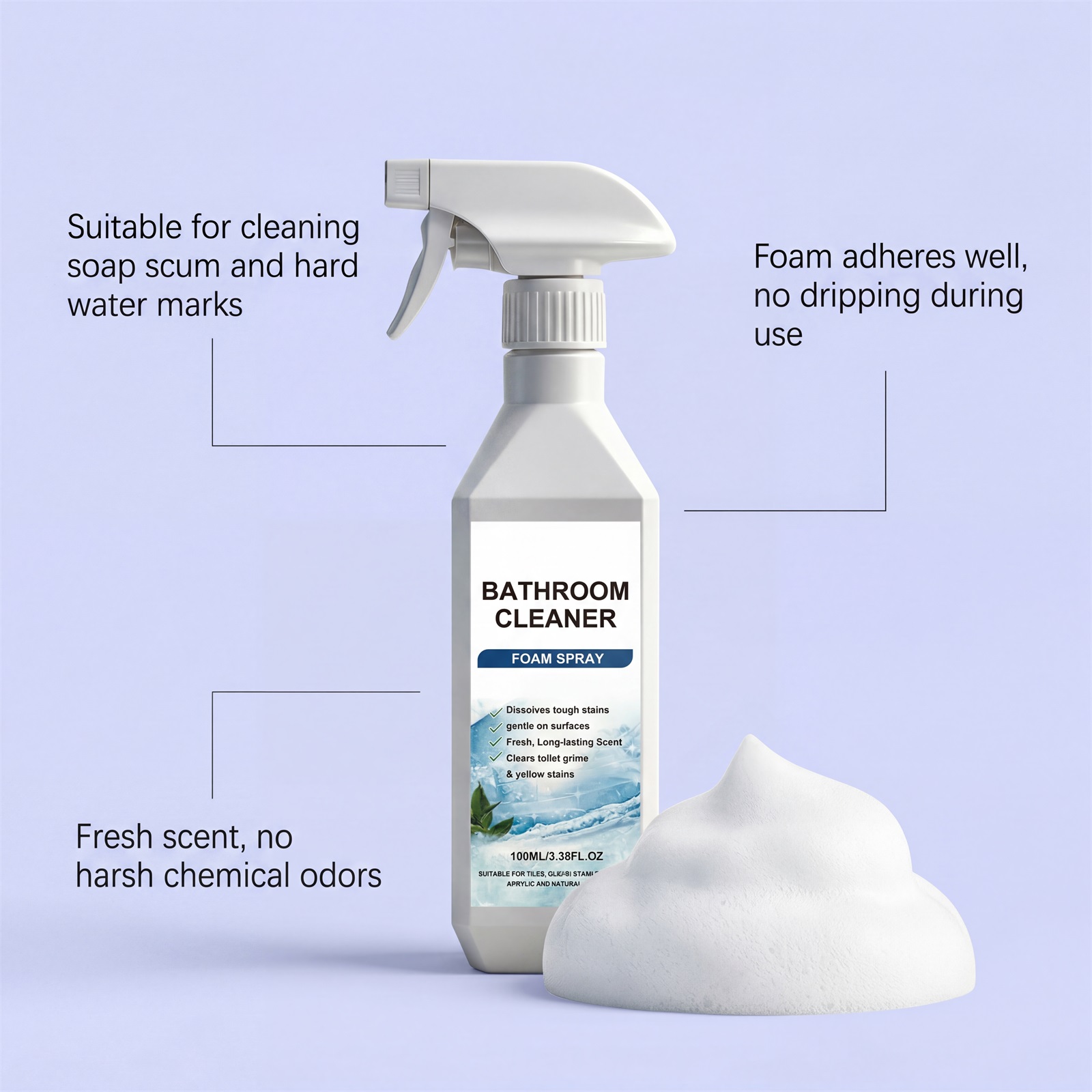 Bathroom Cleaner Multifunctional Easy Spray Daily Remove Stain Refresh Renew Long Fragrance Washroom Toilet
