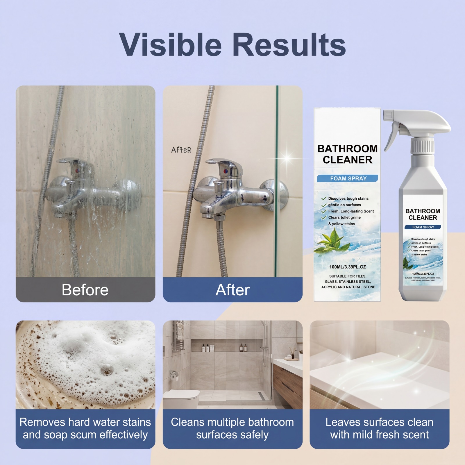 Bathroom Cleaner Multifunctional Easy Spray Daily Remove Stain Refresh Renew Long Fragrance Washroom Toilet