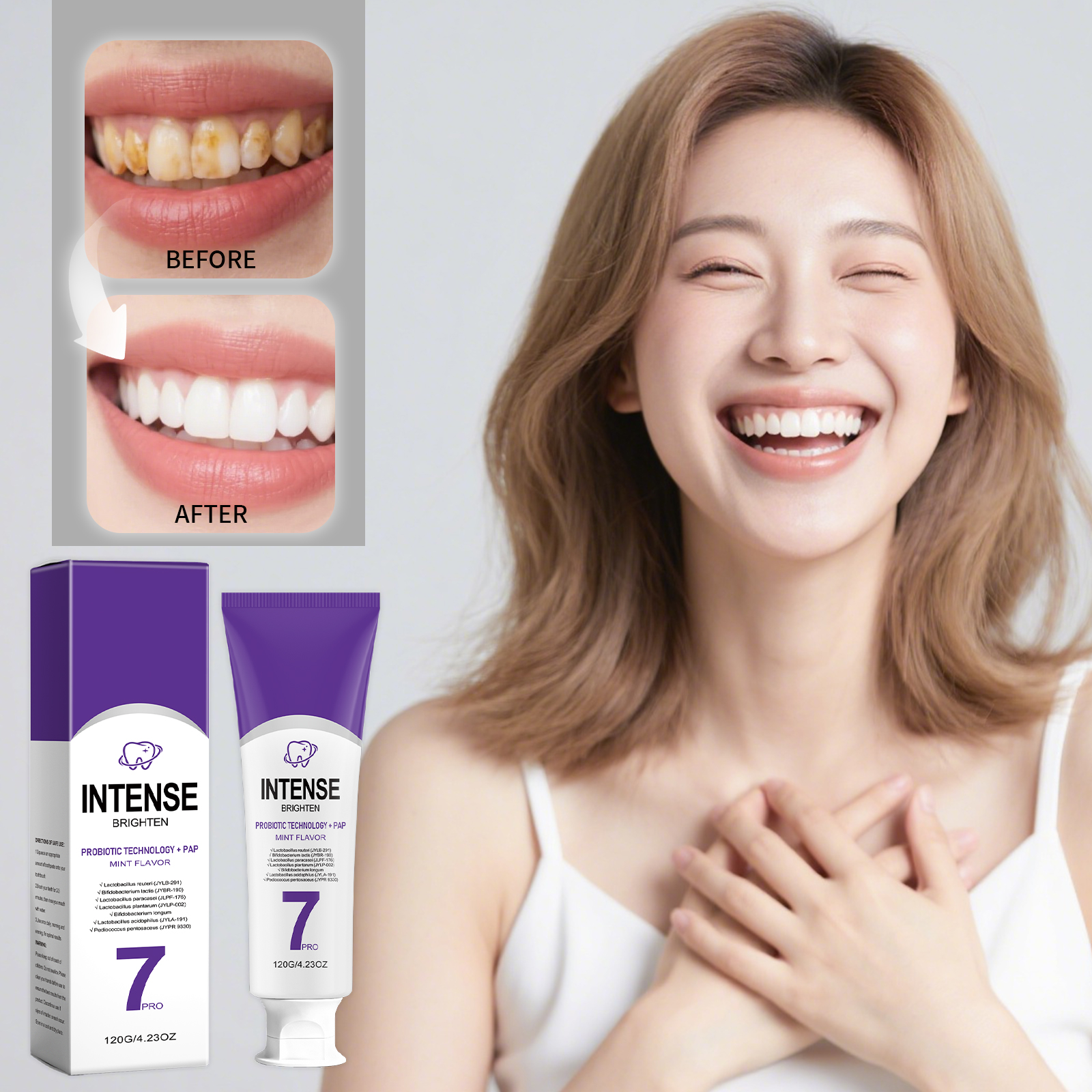 Purify Brighten Stainremove Toothpaste Contain Probiotics Mint Fresh Gentle Fine Foam