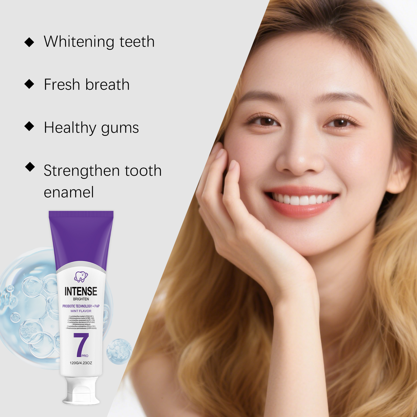 Purify Brighten Stainremove Toothpaste Contain Probiotics Mint Fresh Gentle Fine Foam