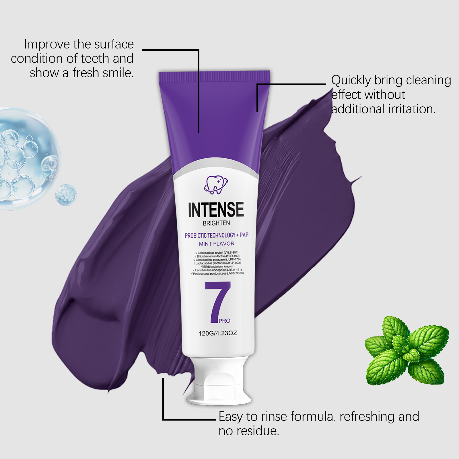 Purify Brighten Stainremove Toothpaste Contain Probiotics Mint Fresh Gentle Fine Foam